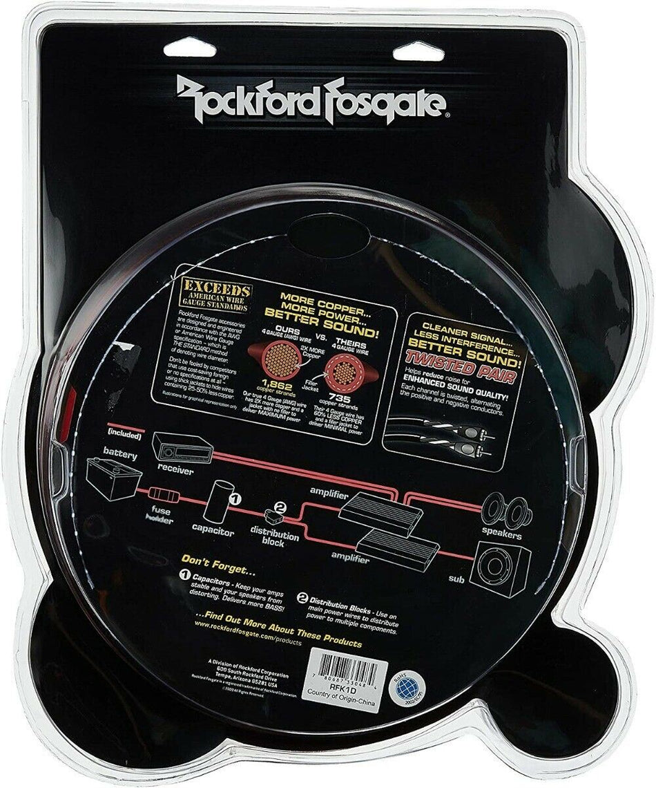 Rockford Fosgate RFK1D Dual Amp 1/0 AWG Complete Wiring Kit for Two Amplifiers