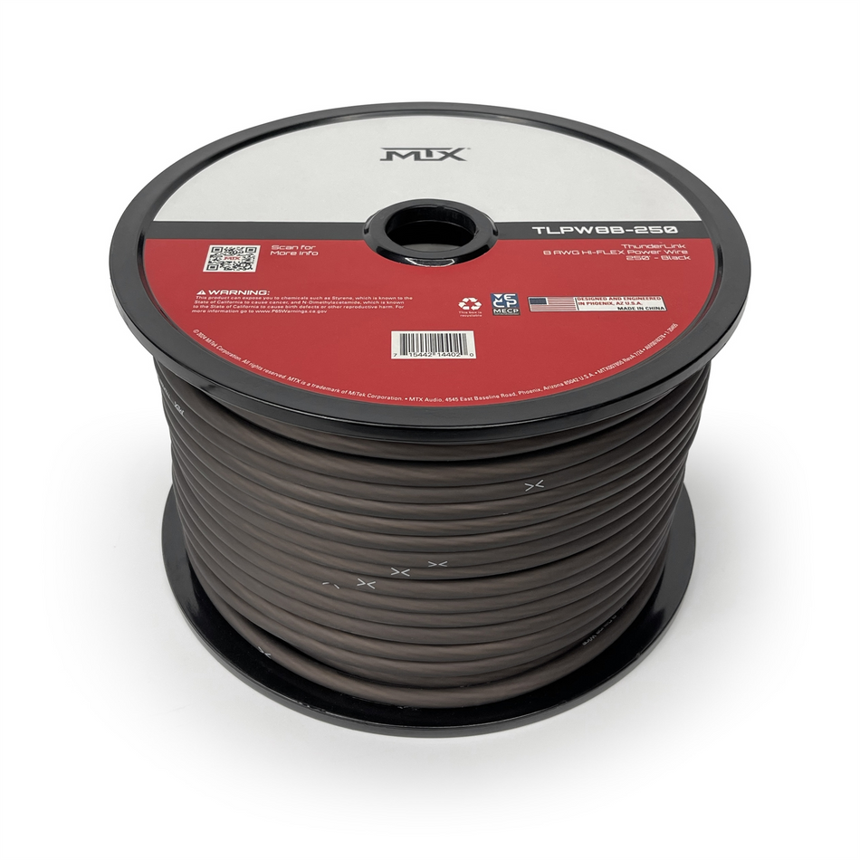 MTX TLPW8B-250 ThunderLink 8 AWG OFC Power Cable 250ft Hi-Flex Black Wire