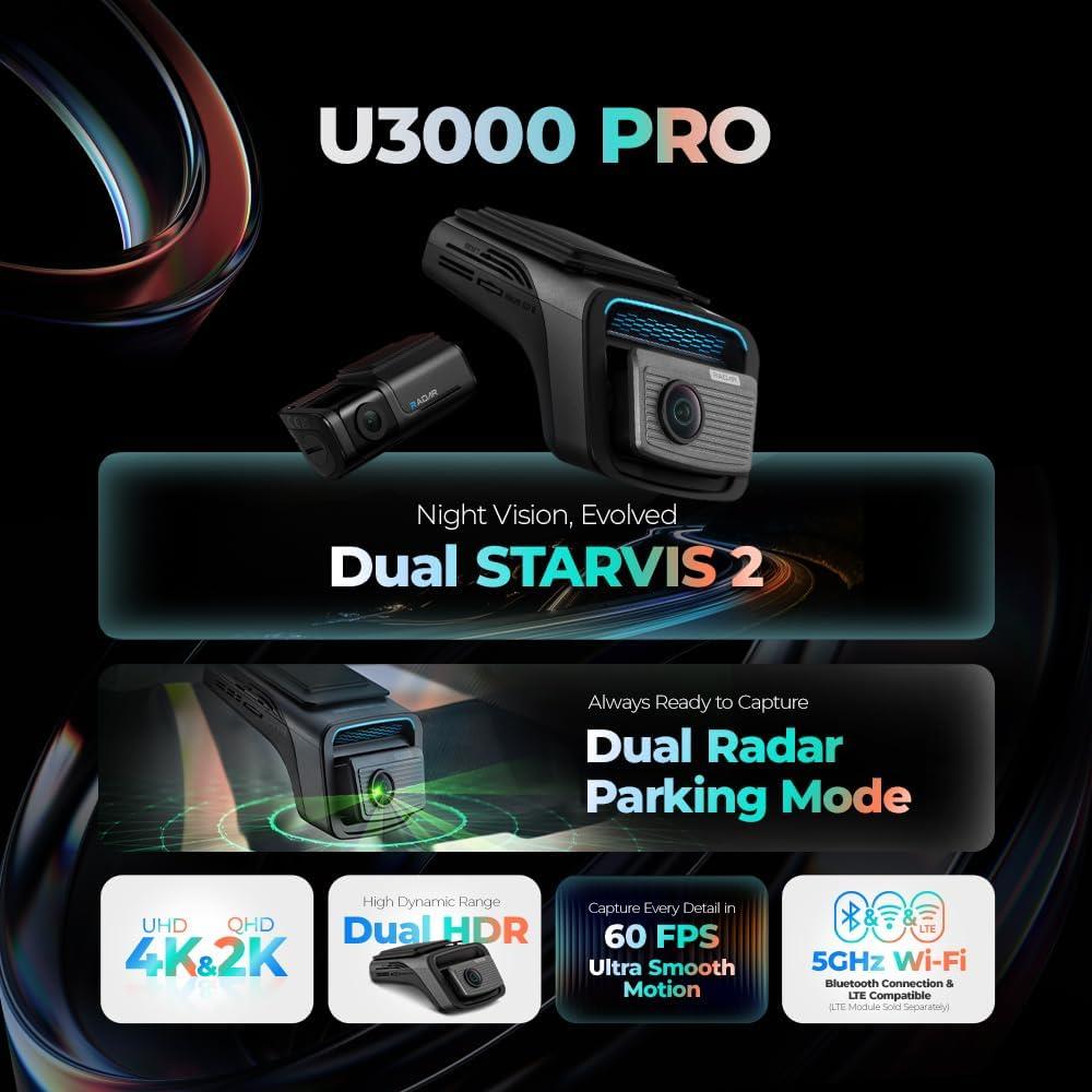 Thinkware TW-U3000PRODO 4K Front & 2K Rear Dash Camera Kit with OBD-II Cable