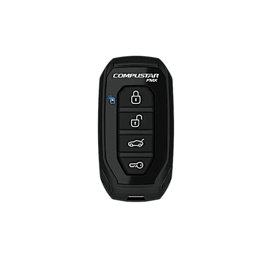 Compustar 1WG15R-FM remote close-up showing four-button layout