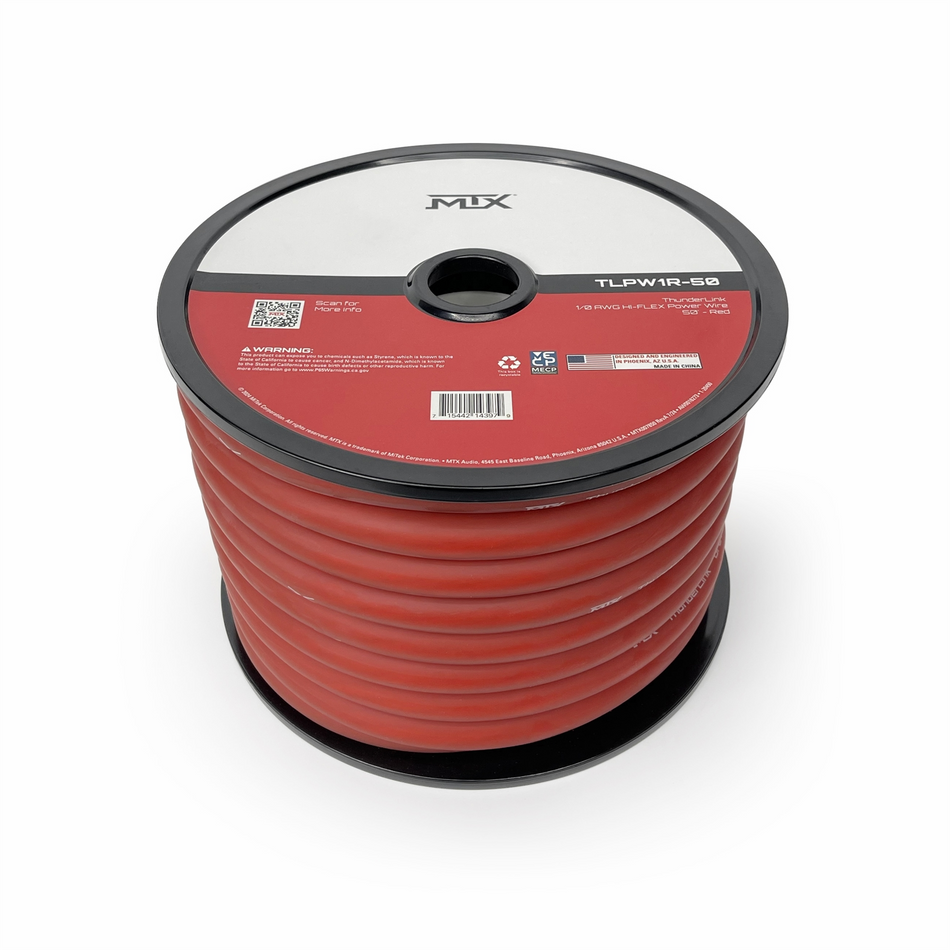 MTX TLPW1R-50 ThunderLink 1/0 AWG OFC Power Cable 50ft Hi-Flex Red Wire