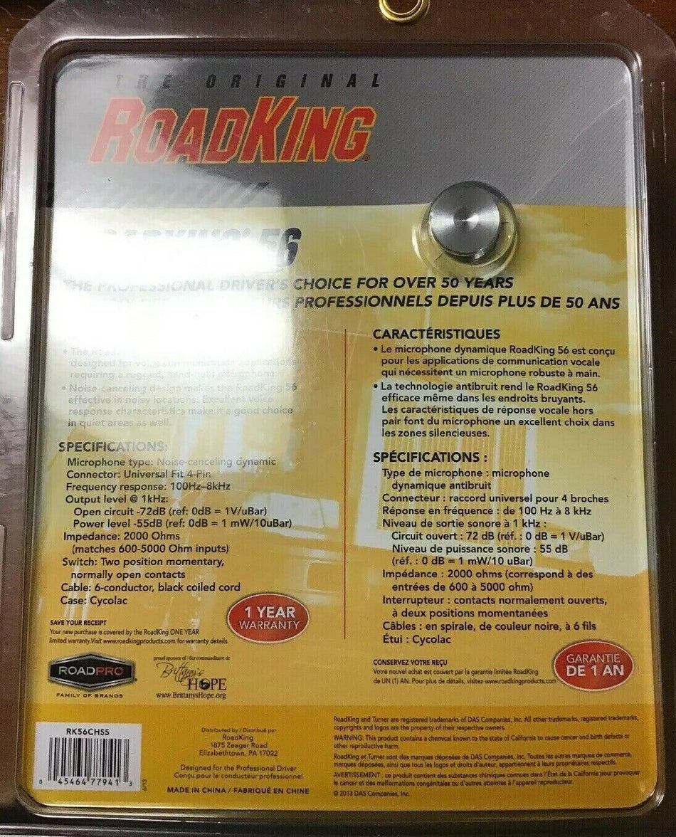 Road King 56 4-Pin Microphone, Chrome & Chrome Cord