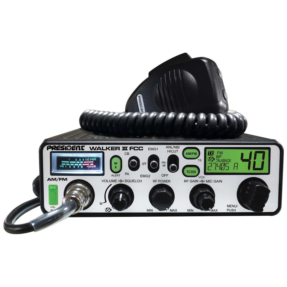 President Walker III FCC 40 Channels AM/FM CB Radio with USB Charging Socket