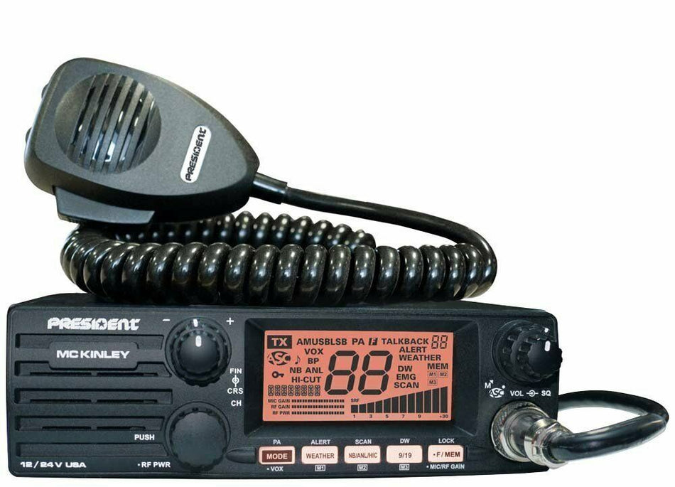 President McKinley USA 40 Channel CB Radio AM/SSB/PA 12/24 Volt Weather Compact New