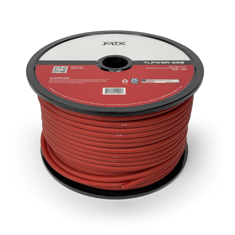 MTX TLPW8R-250 ThunderLink 8 AWG OFC Power Cable 250ft Hi-Flex Red Wire