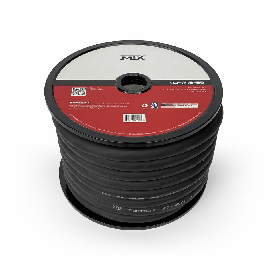 MTX TLPW1B-50 ThunderLink 1/0 AWG OFC Power Cable 50ft Hi-Flex Black Wire