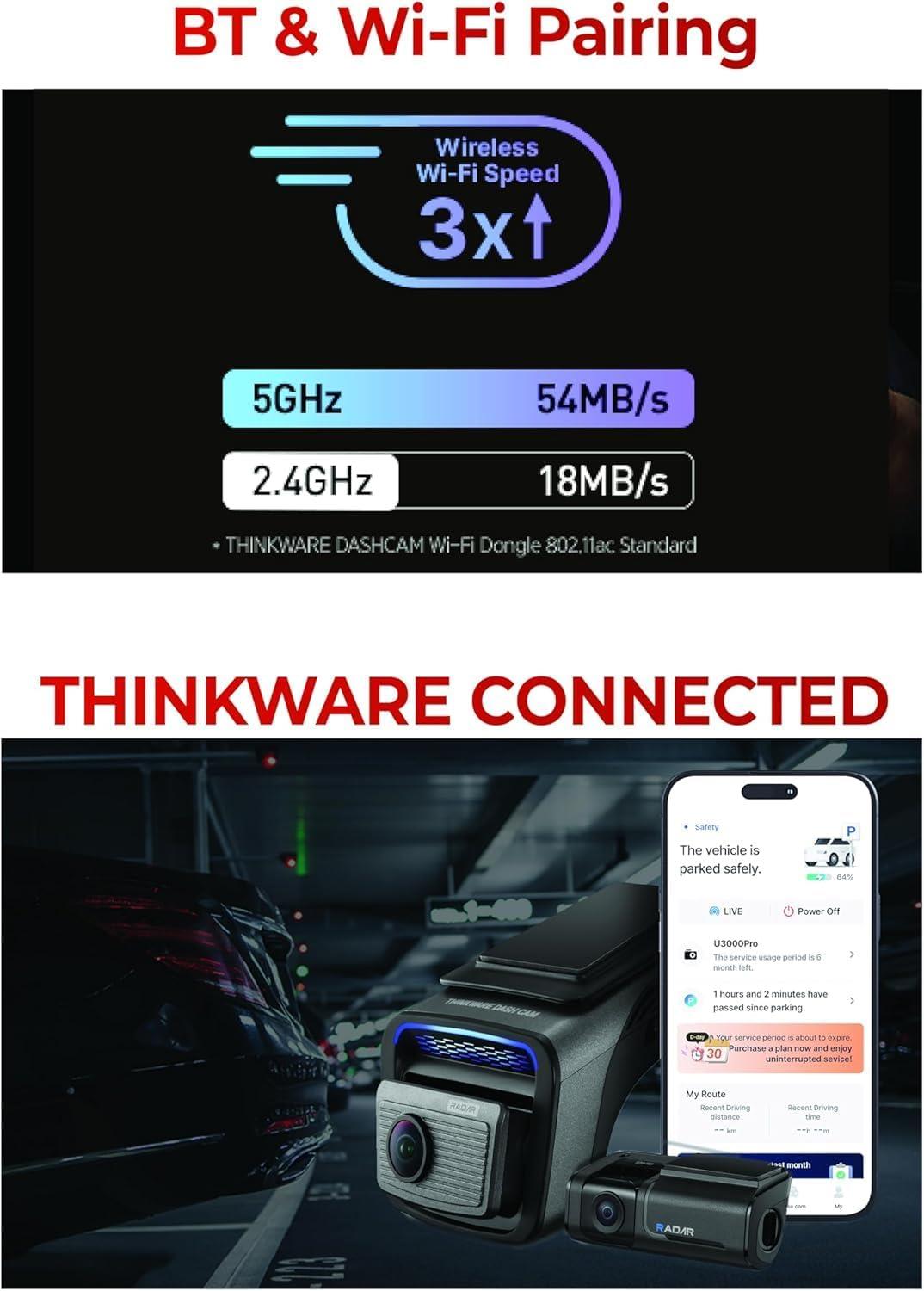 Thinkware TW-U3000PRODO 4K Front & 2K Rear Dash Camera Kit with OBD-II Cable