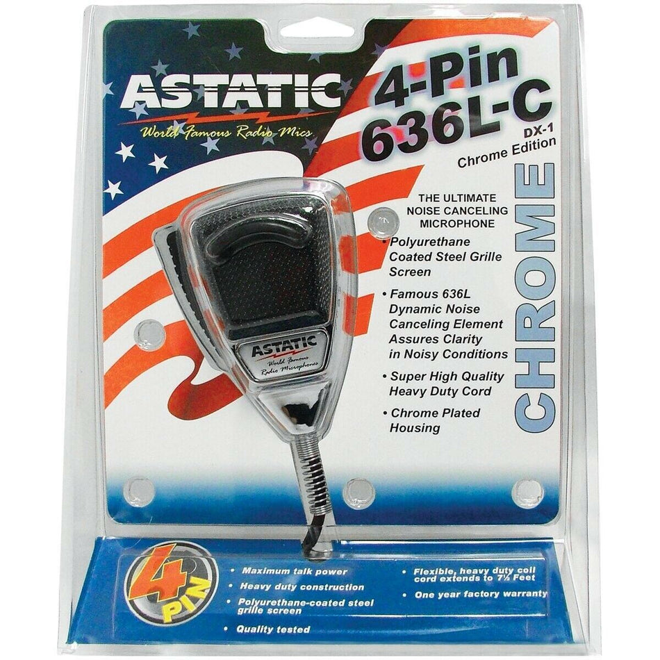 Astatic 302-10187 CB Ham Radio 4 Pin Noise Canceling Mic Microphone Chrome