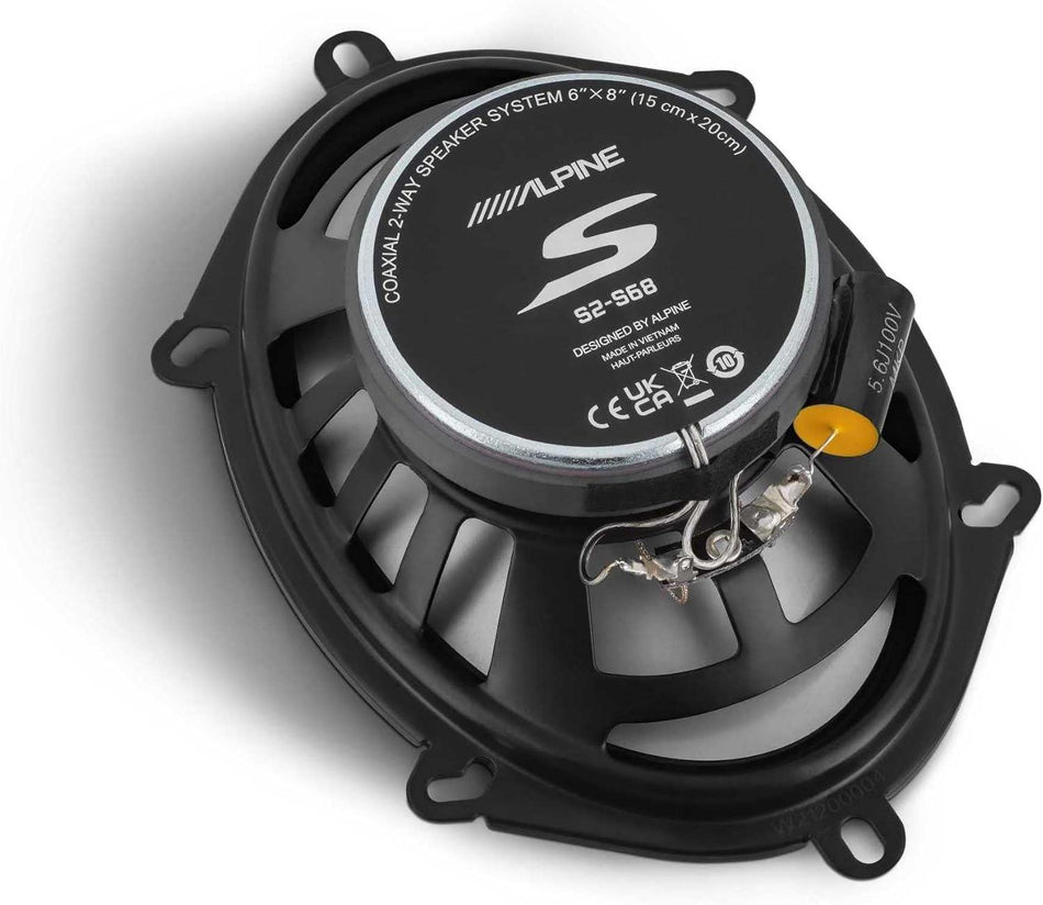 Alpine S2-S68 S-Series 6"x8" Coaxial 2-Way Speakers Hi-Res Audio 230W Peak