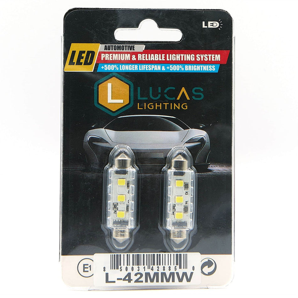 Lucas Lighting L-42MMW Festoon Canbus Bulb White LED 42mm High Output Pair