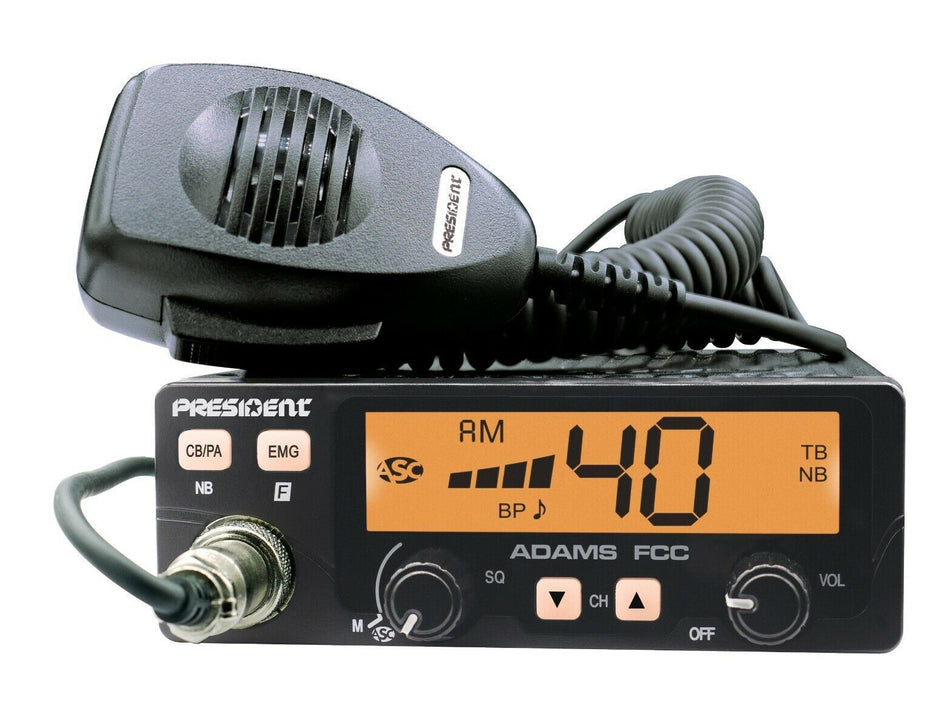 President Adams FCC CB Radio with 40 Channels AM and Multi Functions LCD Display
