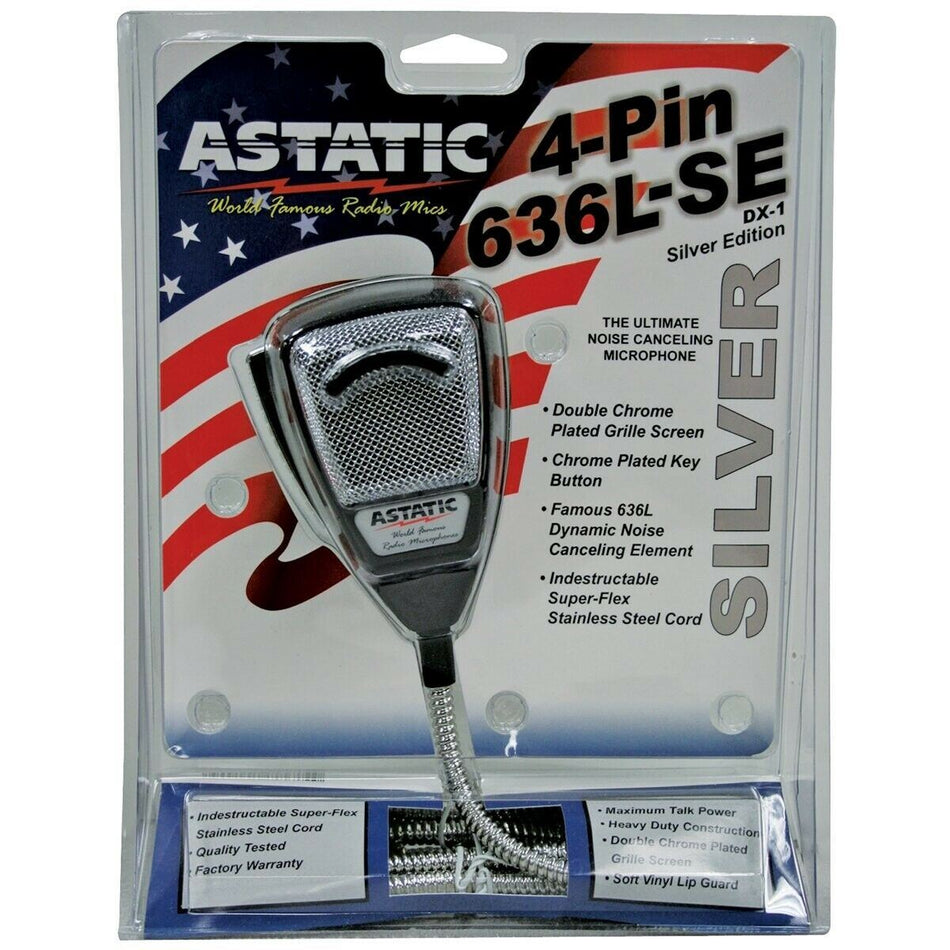 Astatic 302-10001SE 4 Pin Microphone Silver Edition with Double Plated Grille Screen
