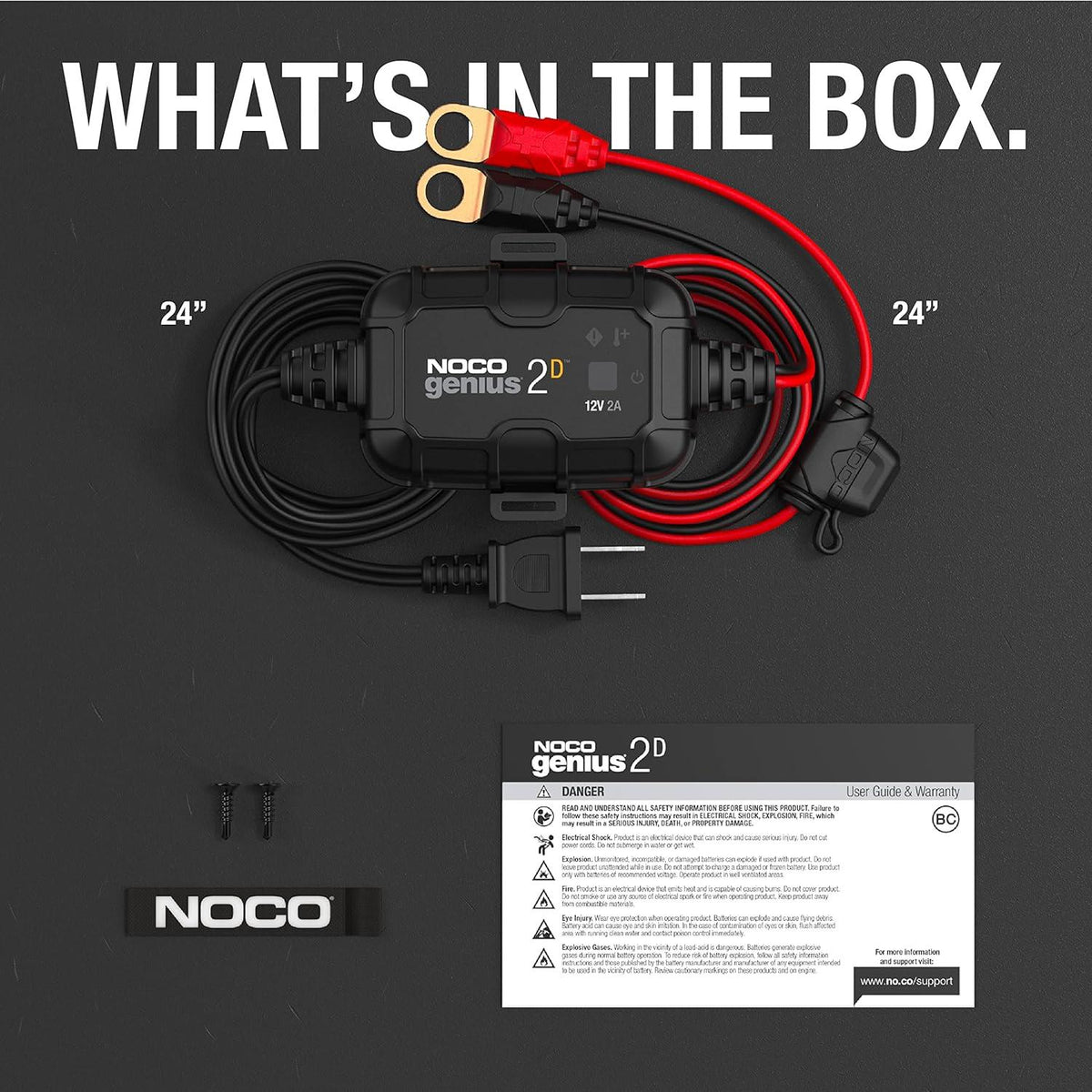 NOCO GENIUS2D Battery Charger 2-Amp Direct-Mount Fully Automatic & Battery Maintainer