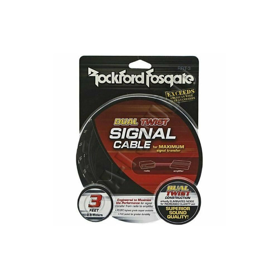 Rockford Fosgate RFIT-3 Dual Twist 3 Feet RCA Signal Cable Compatible with Car and Trucks