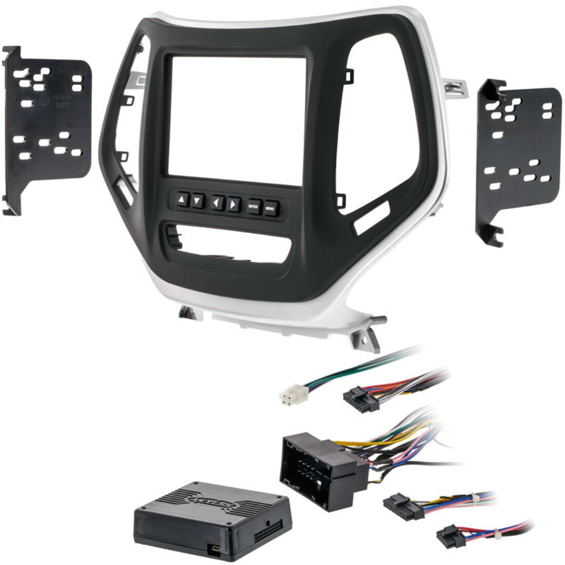 Metra 99-6526S silver Jeep Cherokee dash kit - trim, brackets and interface components