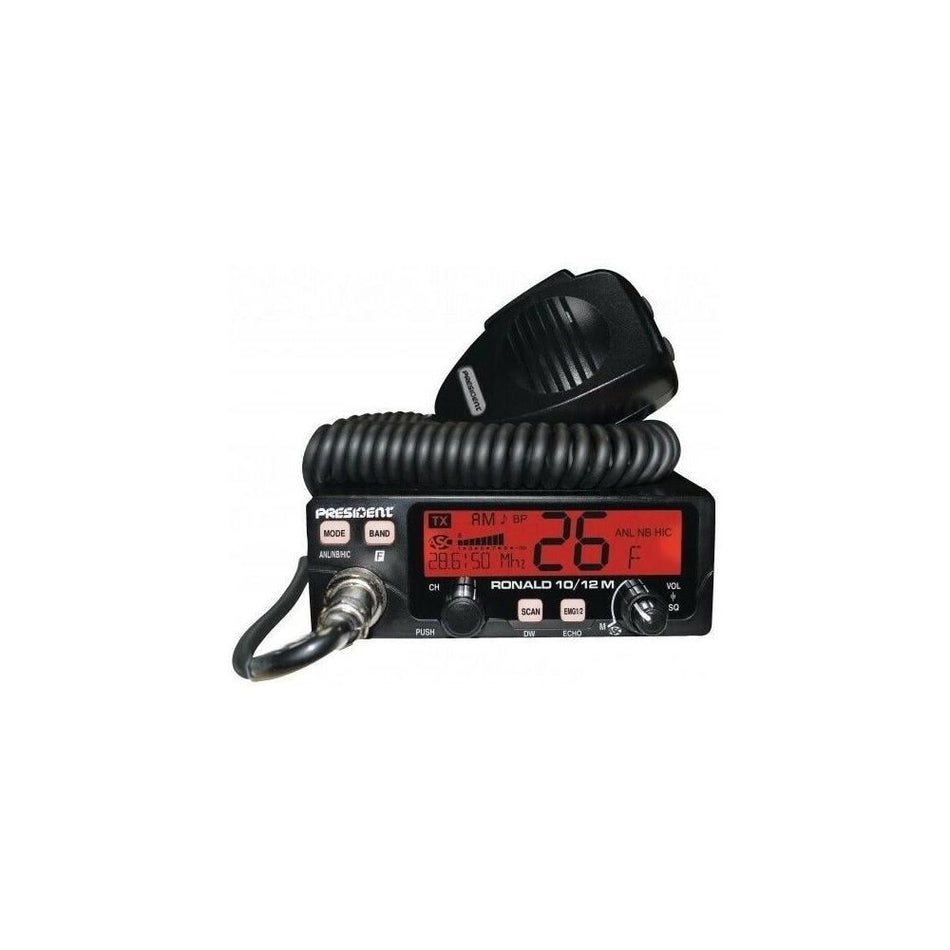 President Ronald 10 Meter Amateur Ham Transceiver AM/FM/PA 12 Volt 7 Color LCD