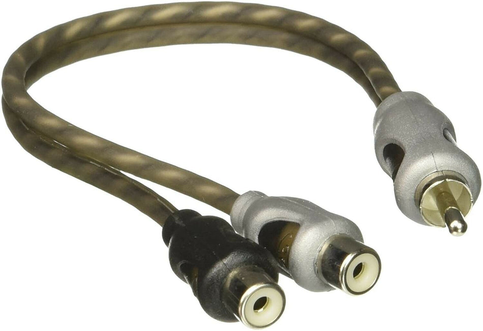 Rockford Fosgate RFIY-1M Twisted Y Adapter 1 Male to 2 Female Woven Shield
