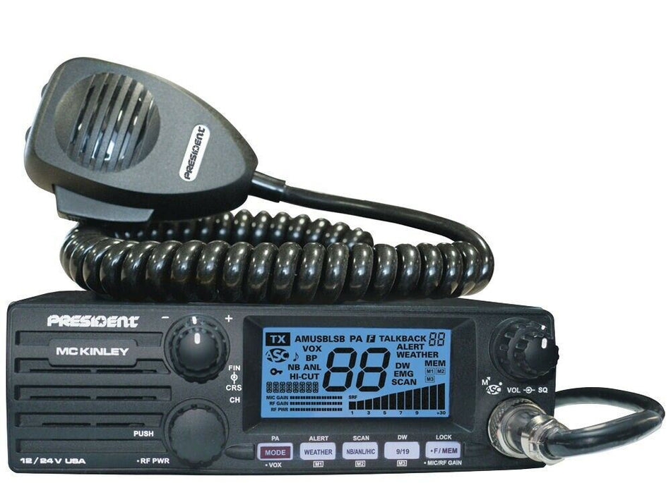 President McKinley USA 40 Channel CB Radio AM/SSB/PA 12/24 Volt Weather Compact New