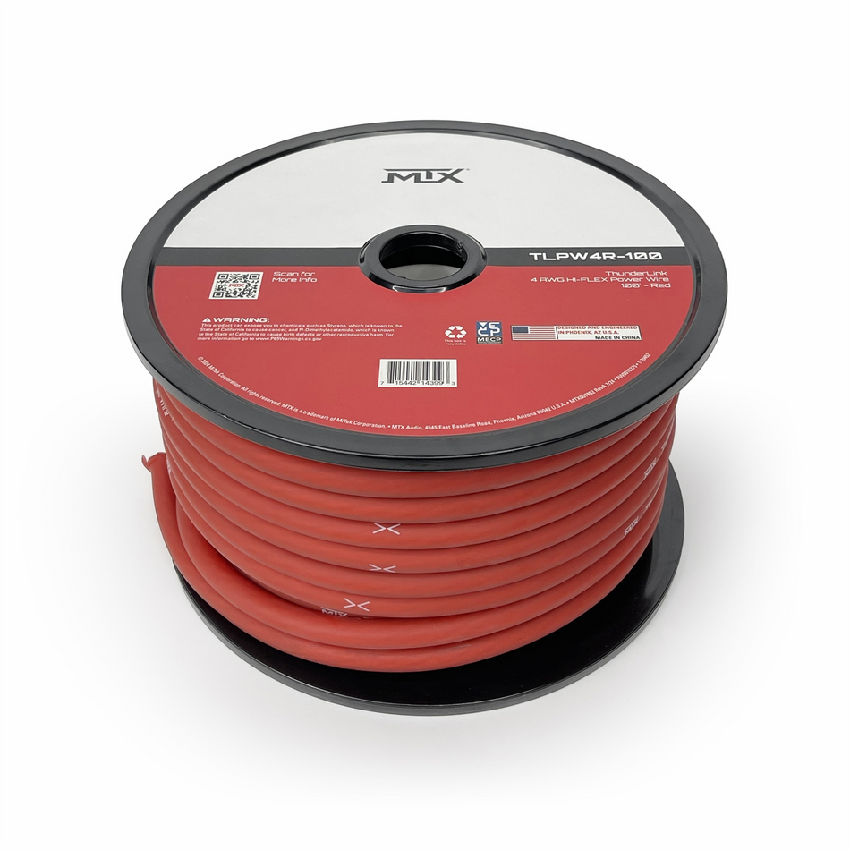MTX TLPW4R-100 ThunderLink 4 AWG OFC Power Cable 100ft Hi-Flex Red Wire