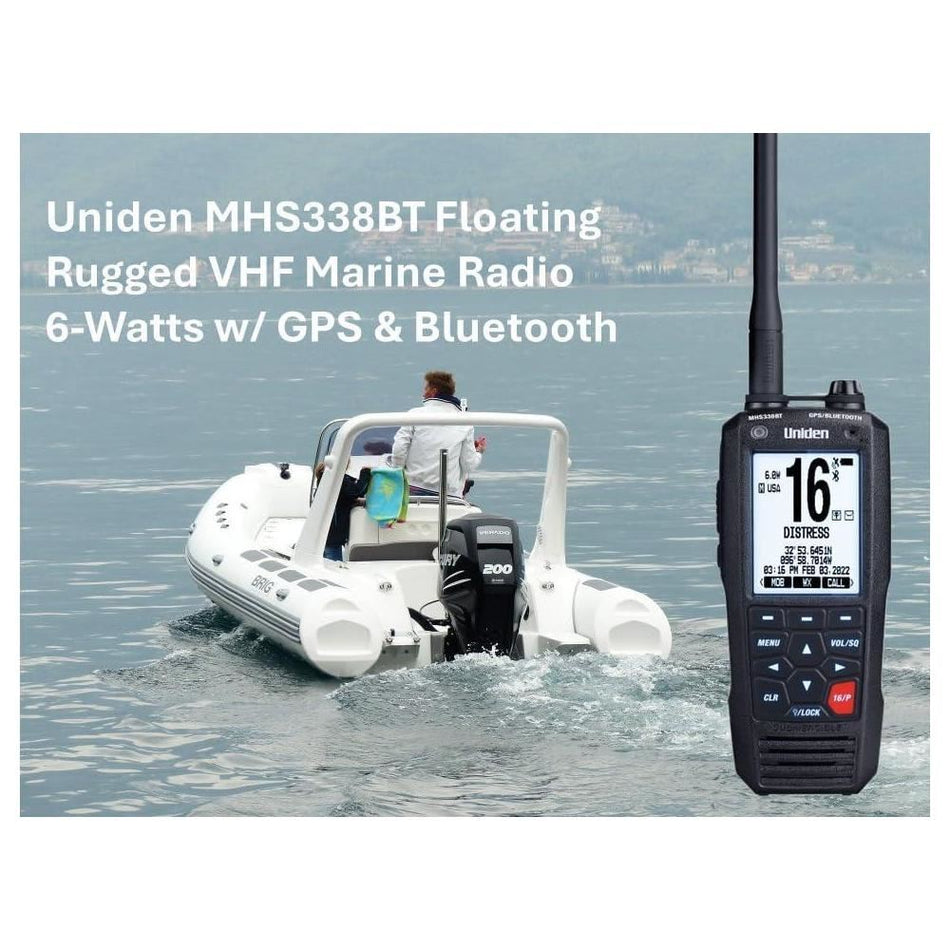 Uniden MHS338BT Handheld VHF Marine Radio IPX8 Rated with GPS & Bluetooth Black