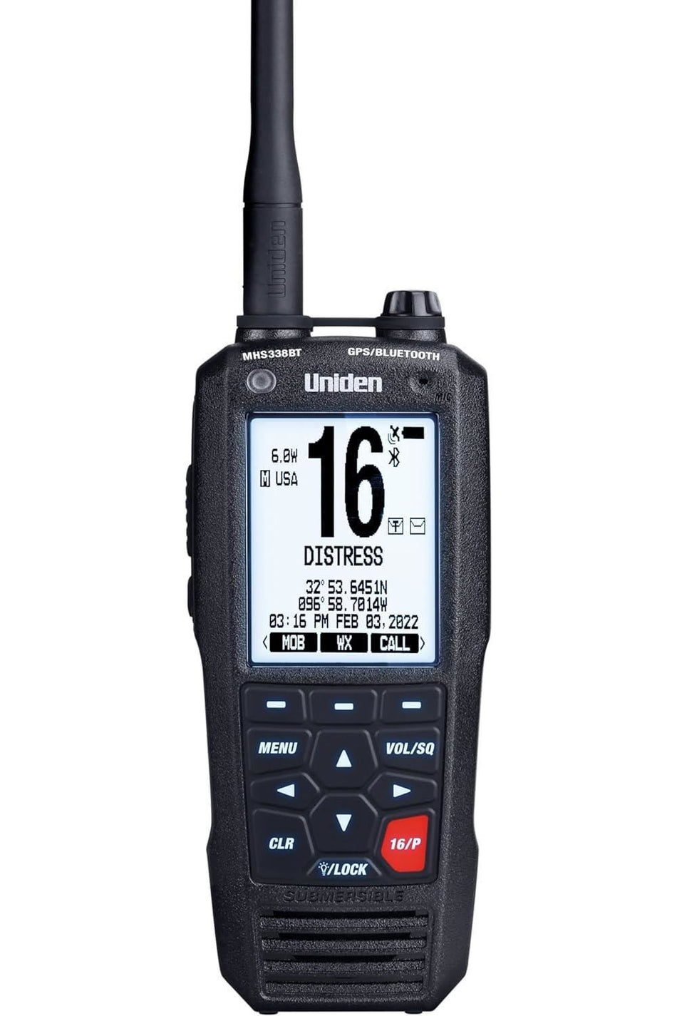 Uniden MHS338BT Handheld VHF Marine Radio IPX8 Rated with GPS & Bluetooth Black