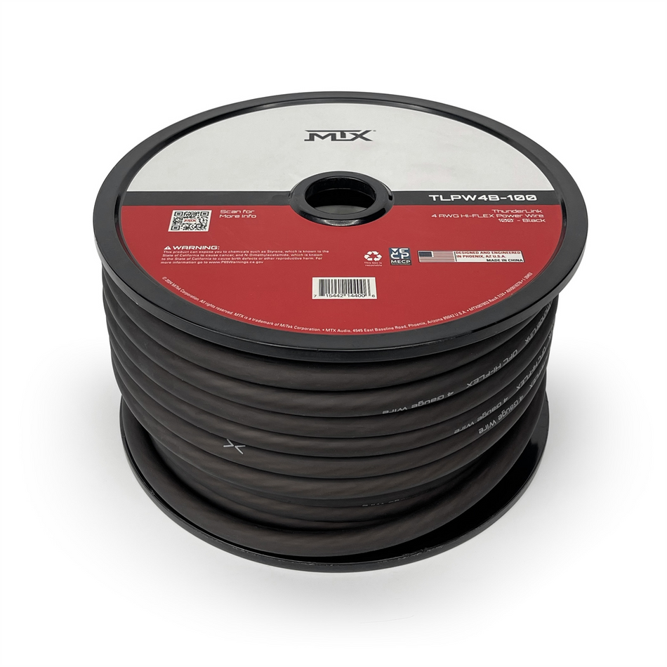 MTX TLPW4B-100 ThunderLink 4 AWG OFC Power Cable 100ft Hi-Flex Black Wire