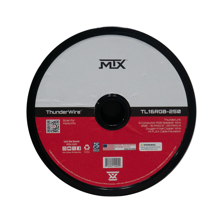 MTX TL16RGB-250 ThunderLink 16 AWG RGB Speaker Wire 250ft Spool OFC Insulation