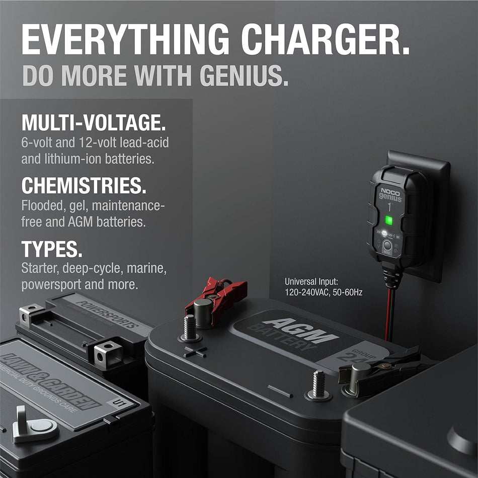 NOCO GENIUS1 1A Battery Charger|NOCO GENIUS1 Battery Charger 1-Amp Fully Automatic Battery Maintainer & Desulfator