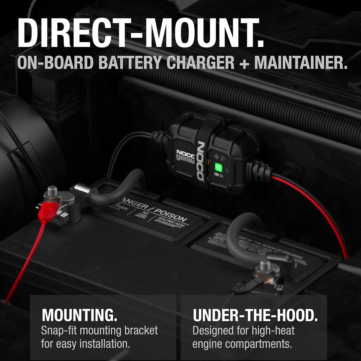 NOCO GENIUS2D Battery Charger 2-Amp Direct-Mount Fully Automatic & Battery Maintainer