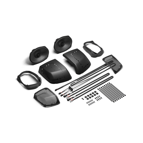 Rockford Fosgate HD14BL69 complete saddlebag cut-in kit contents