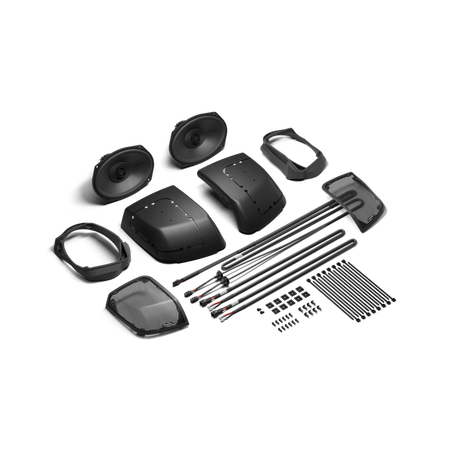 Rockford Fosgate HD14BL69 complete saddlebag cut-in kit contents