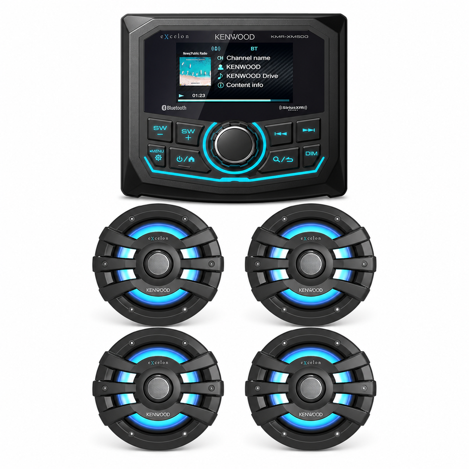 Kenwood XM500-65BL2 KMR-XM500 Marine Receiver & 4 XM65BL Speaker Package complete bundle contents