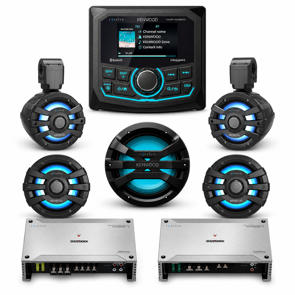 Kenwood XM500-65BLSYS Complete Black Marine Audio System complete bundle contents