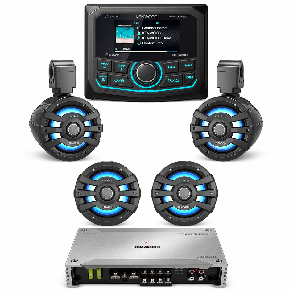 Kenwood XM500-65TBLA Marine Receiver, Tower, Coaxial & Amplifier Package complete bundle contents