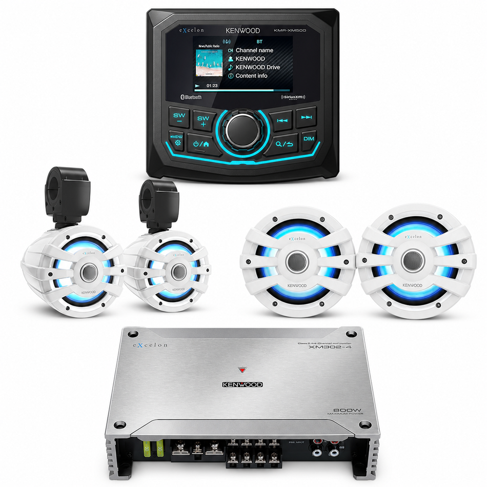 Kenwood XM500-77TWLA Marine Receiver, Tower, Coaxial & Amplifier Package complete bundle contents