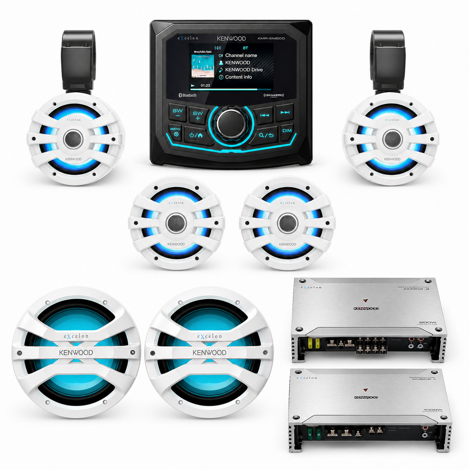 Kenwood XM500-77WLSYS Complete White Marine Audio System complete bundle contents