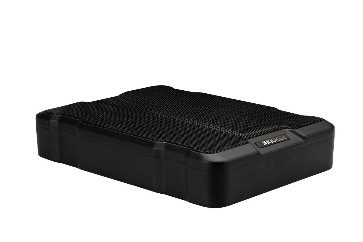Kicker 51HS12 Hideaway powered subwoofer angled view