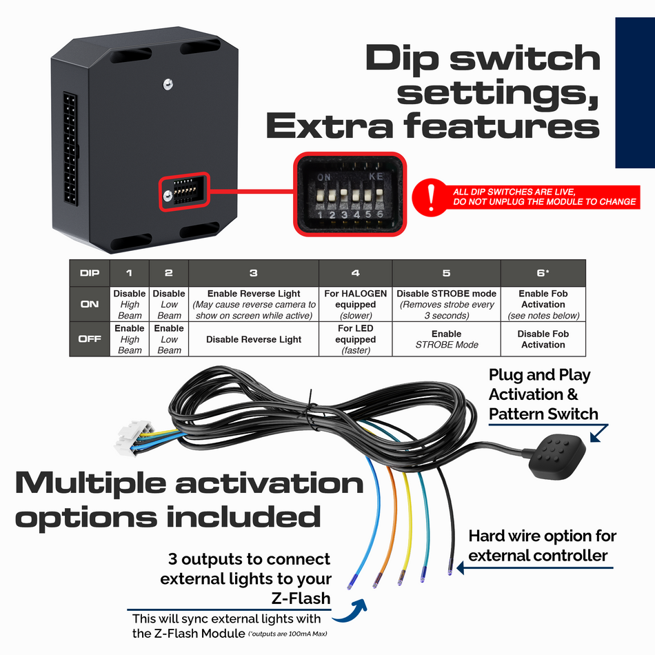 Z-Flash LCM GM flasher controls and activation options