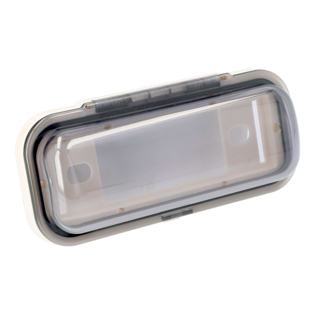 Metra 99-9005 white marine radio cover with smoke-tinted door closed