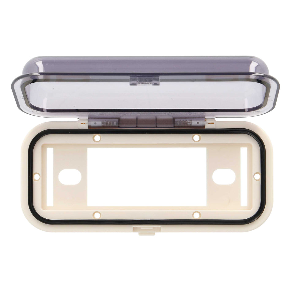 Metra 99-9005 marine radio cover opened to show mounting area
