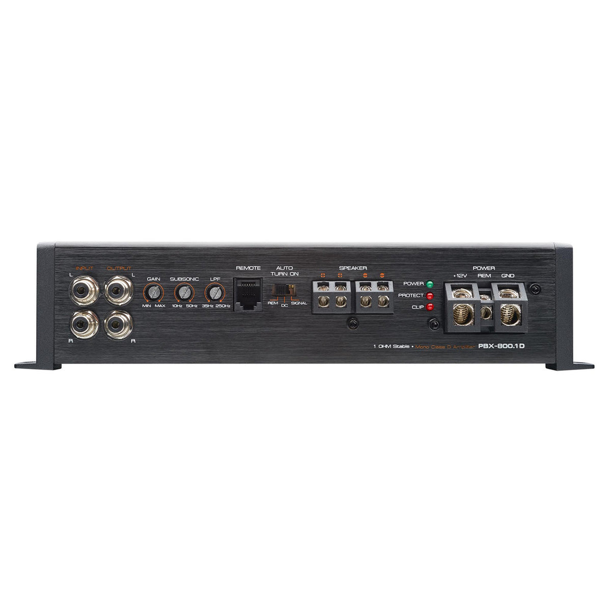 PowerBass PBX-800.1D amplifier controls and connections