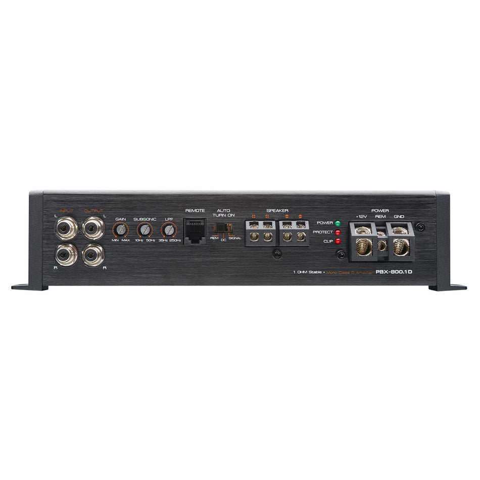PowerBass PBX-800.1D amplifier controls and connections