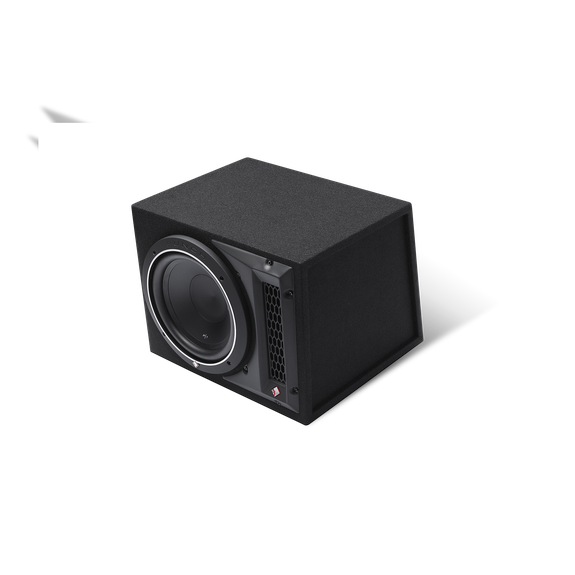 Rockford Fosgate P1-1X10 enclosure three quarter view