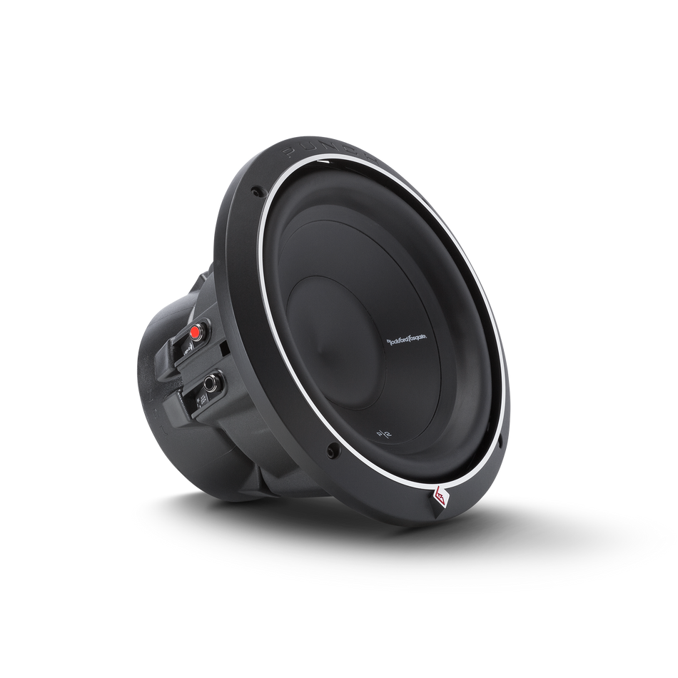 Rockford Fosgate P2D2-10 rear view showing basket motor and terminals