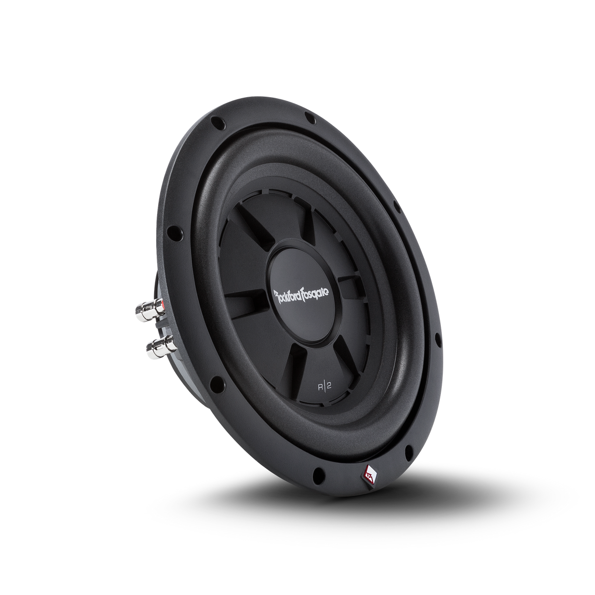 Rockford Fosgate R2SD4-10 shallow subwoofer three-quarter view