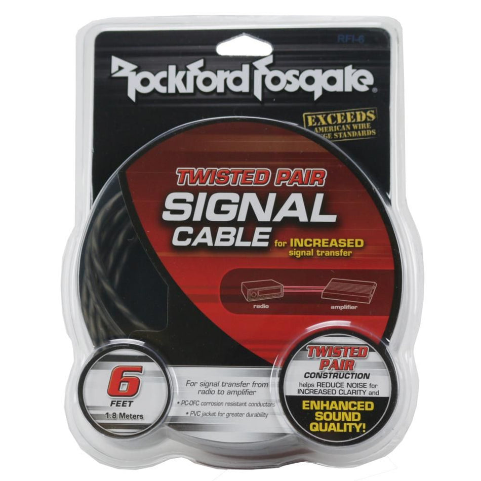 Rockford Fosgate RFI-6 Twisted Pair 6 Feet RCA Cable with Woven Outer Shield