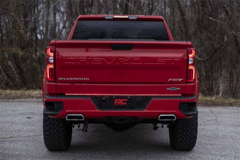 Rear view of Rough Country 60-inch tailgate LED strip installation